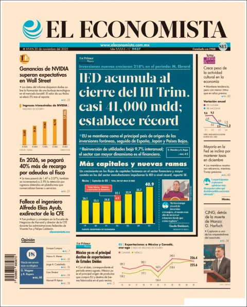 Portada de El Economista del jueves, 20 de noviembre de 2025