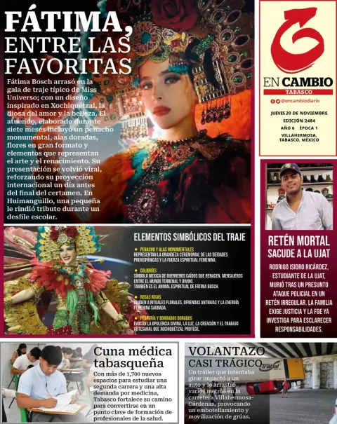 Portada de En Cambio - Tabasco (contraportada) del jueves, 20 de noviembre de 2025