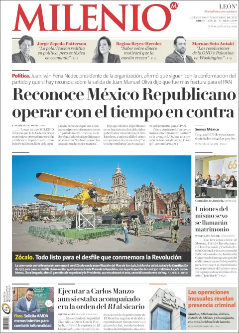 Portada de Milenio Leon del jueves, 20 de noviembre de 2025