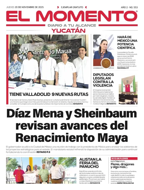 Portada de El Momento Yucatan del jueves, 20 de noviembre de 2025