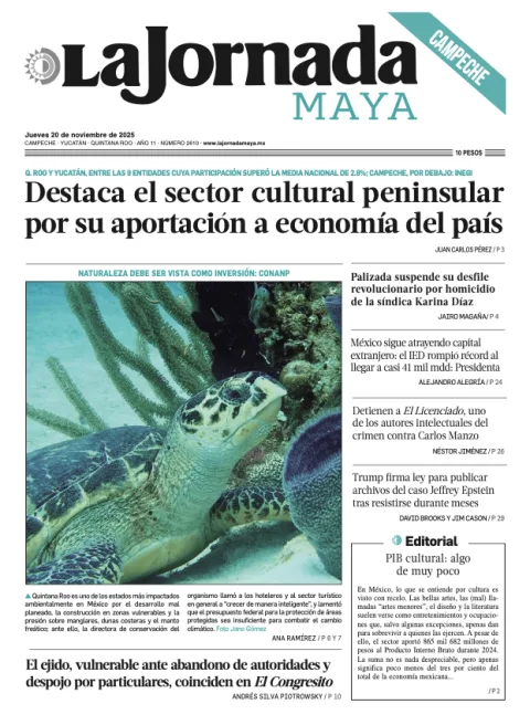 Portada de La Jornada Maya Campeche del jueves, 20 de noviembre de 2025