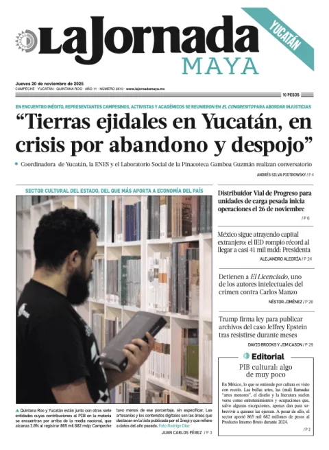Portada de La Jornada Maya Yucatán del jueves, 20 de noviembre de 2025