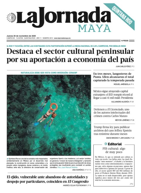 Portada de La Jornada Maya Quintana Roo del jueves, 20 de noviembre de 2025