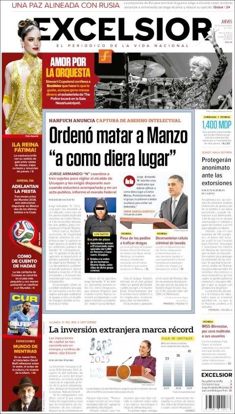Portada de Excelsior del jueves, 20 de noviembre de 2025