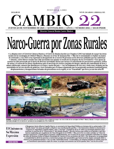 Portada de Diario Cambio 22 (portada) del jueves, 20 de noviembre de 2025