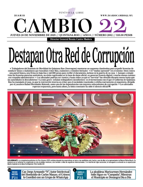 Portada de Diario Cambio 22 (contraportada) del jueves, 20 de noviembre de 2025