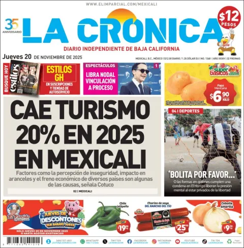 Portada de La Cronica del jueves, 20 de noviembre de 2025
