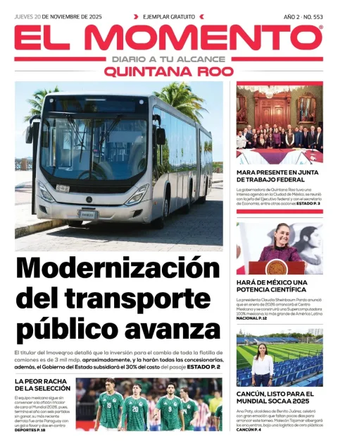 Portada de El Momento Quintana Roo del jueves, 20 de noviembre de 2025