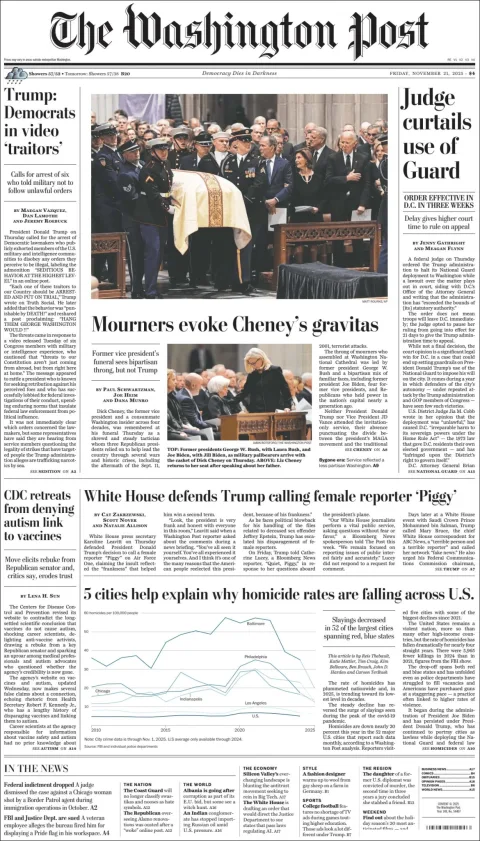 Portada de The Washington Post del viernes, 21 de noviembre de 2025