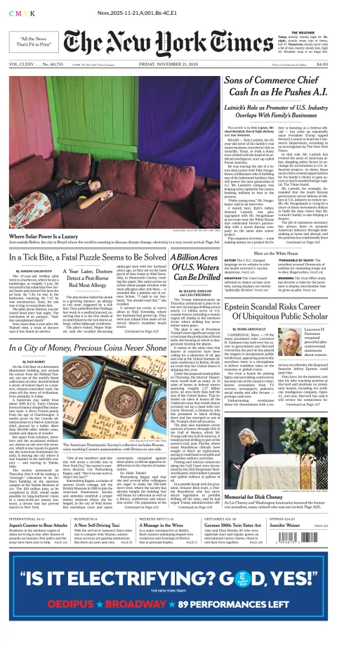 Portada de The New York Times (new York) del viernes, 21 de noviembre de 2025