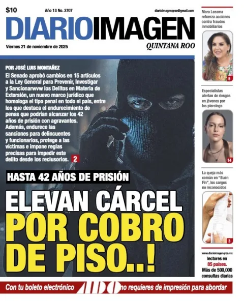 Portada de Diario Imagen Quintana Roo del viernes, 21 de noviembre de 2025