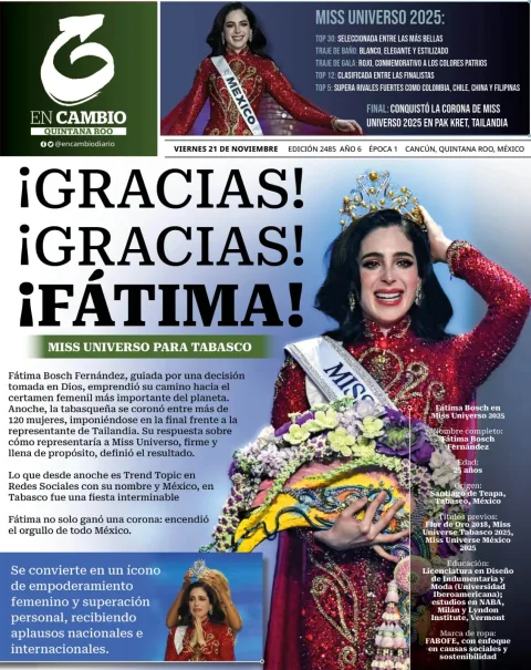 Portada de En Cambio - Quintana Roo (portada) del viernes, 21 de noviembre de 2025
