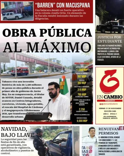 Portada de En Cambio - Tabasco (contraportada) del viernes, 21 de noviembre de 2025