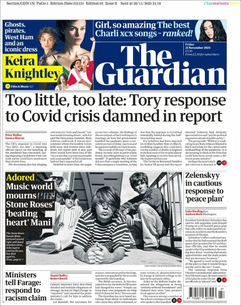 Portada de The Guardian (reino Unido)