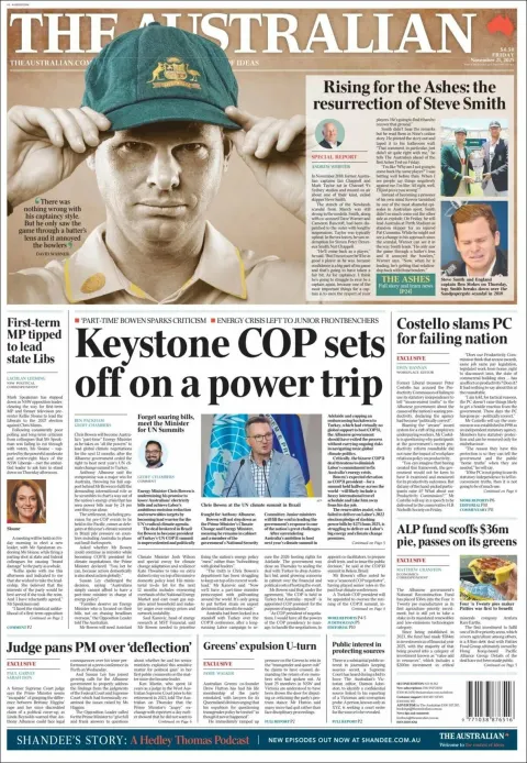 Portada de The Australian del viernes, 21 de noviembre de 2025