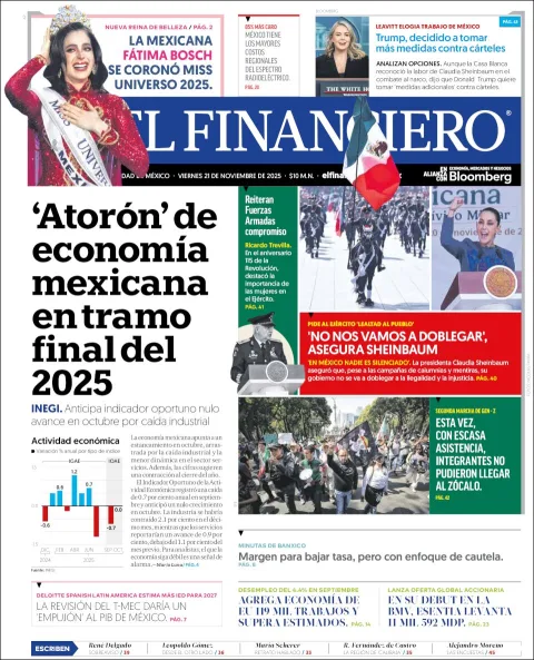 Portada de El Financiero del viernes, 21 de noviembre de 2025