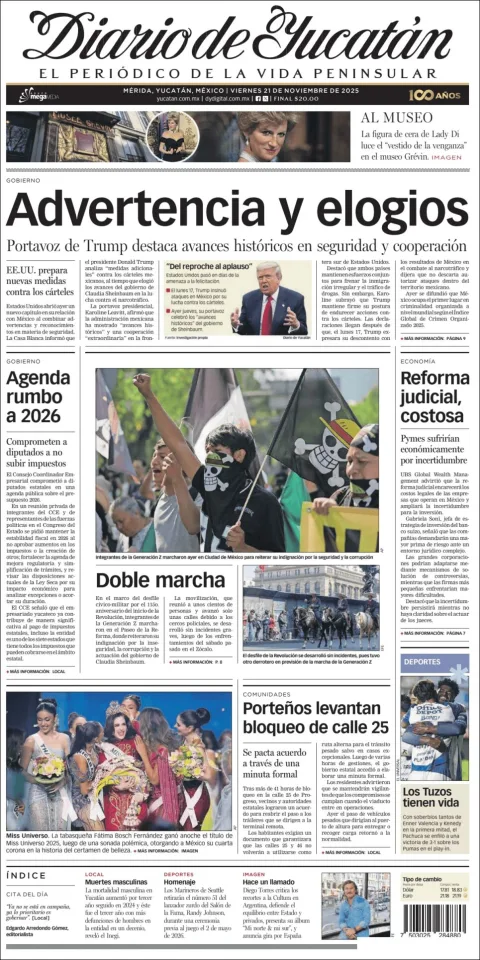 Portada de Diario de Yucatán del viernes, 21 de noviembre de 2025