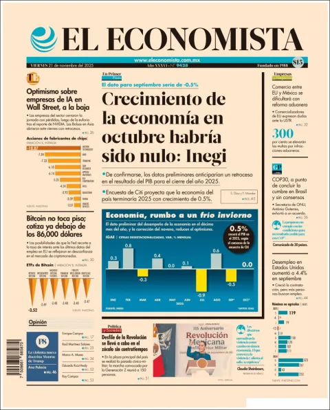 Portada de El Economista del viernes, 21 de noviembre de 2025