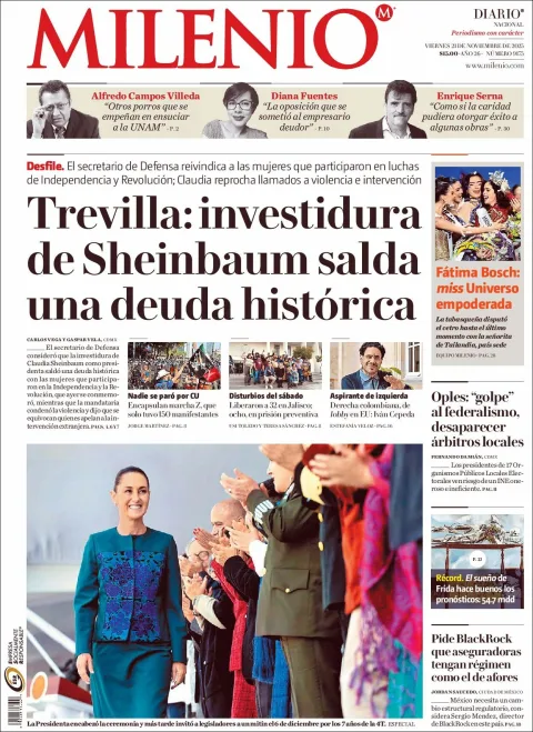 Portada de Milenio del viernes, 21 de noviembre de 2025