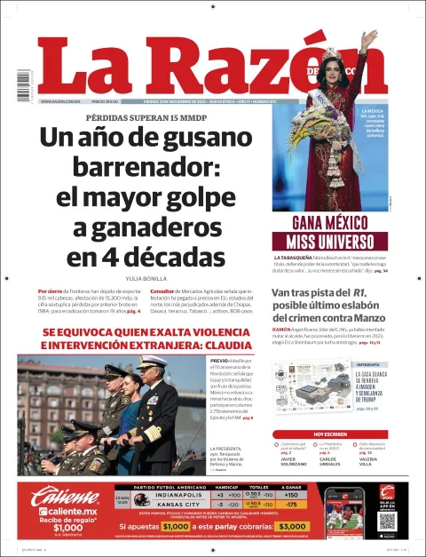 Portada de La Razon del viernes, 21 de noviembre de 2025
