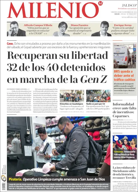 Portada de Milenio Jalisco del viernes, 21 de noviembre de 2025