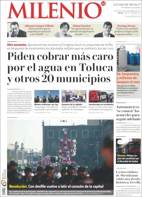 Portada de Milenio Edo de Mexico del viernes, 21 de noviembre de 2025