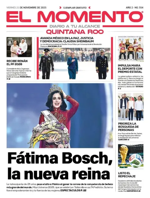Portada de El Momento Quintana Roo del viernes, 21 de noviembre de 2025