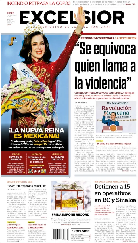 Portada de Excelsior del viernes, 21 de noviembre de 2025