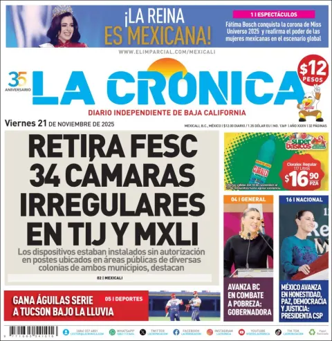 Portada de La Cronica del viernes, 21 de noviembre de 2025