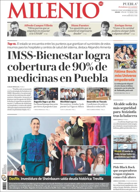 Portada de Milenio Puebla del viernes, 21 de noviembre de 2025