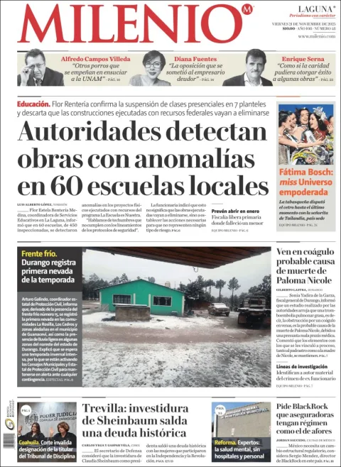 Portada de Milenio Laguna del viernes, 21 de noviembre de 2025