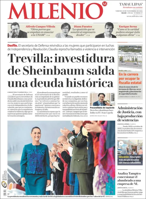Portada de Milenio Tamaulipas del viernes, 21 de noviembre de 2025