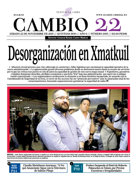 Portada de Diario Cambio 22 (contraportada) del sábado, 22 de noviembre de 2025