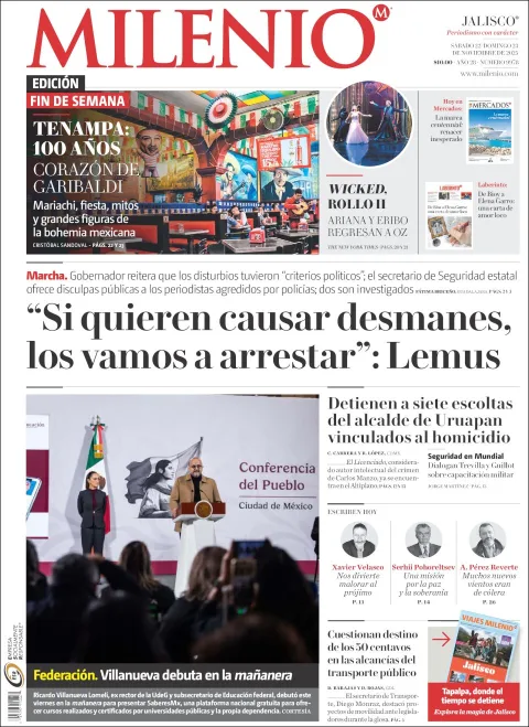 Portada de Milenio Jalisco del sábado, 22 de noviembre de 2025