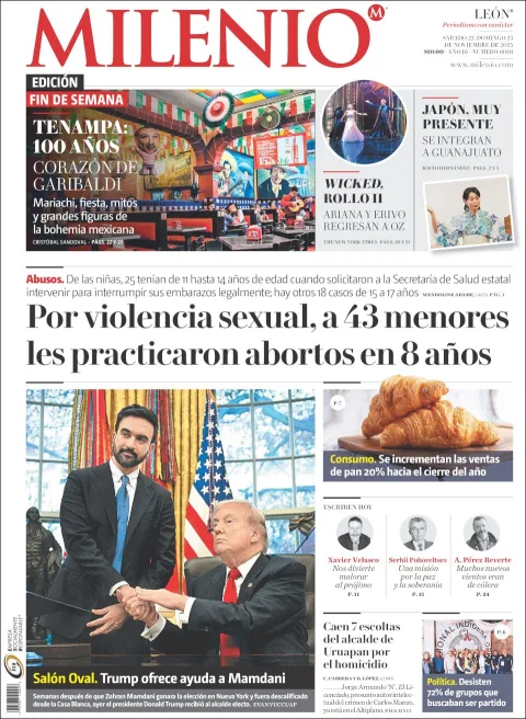 Portada de Milenio Leon del sábado, 22 de noviembre de 2025