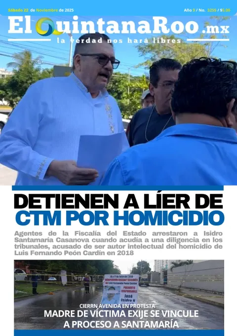 Portada de El Quintana Roo (portada) del sábado, 22 de noviembre de 2025