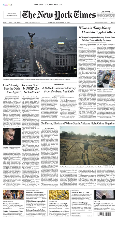 Portada de The New York Times (national) del lunes, 24 de noviembre de 2025