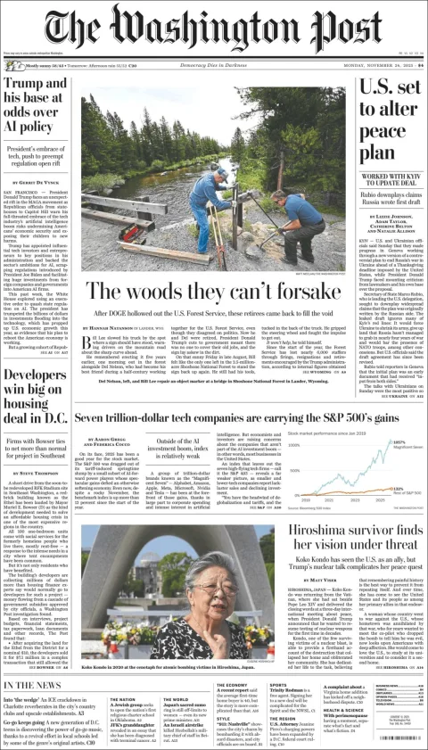 Portada de The Washington Post del lunes, 24 de noviembre de 2025
