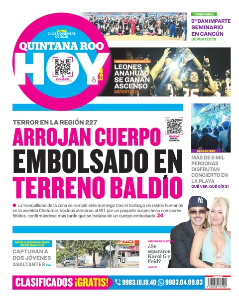 Portada de Quintana Roo Hoy (contraportada)