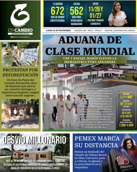 Portada de En Cambio - Quintana Roo (portada) del lunes, 24 de noviembre de 2025