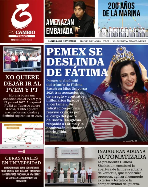 Portada de En Cambio - Tabasco (portada) del lunes, 24 de noviembre de 2025