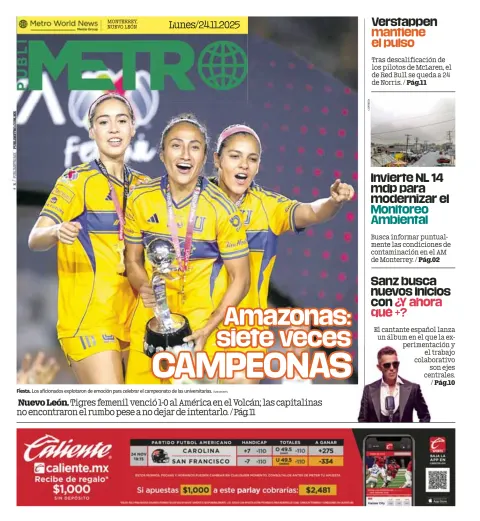 Portada de Publimetro Monterrey del lunes, 24 de noviembre de 2025