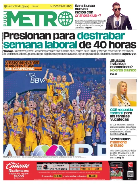 Portada de Publimetro Merida del lunes, 24 de noviembre de 2025