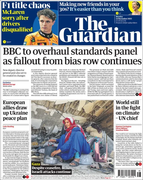 Portada de The Guardian (reino Unido) del lunes, 24 de noviembre de 2025