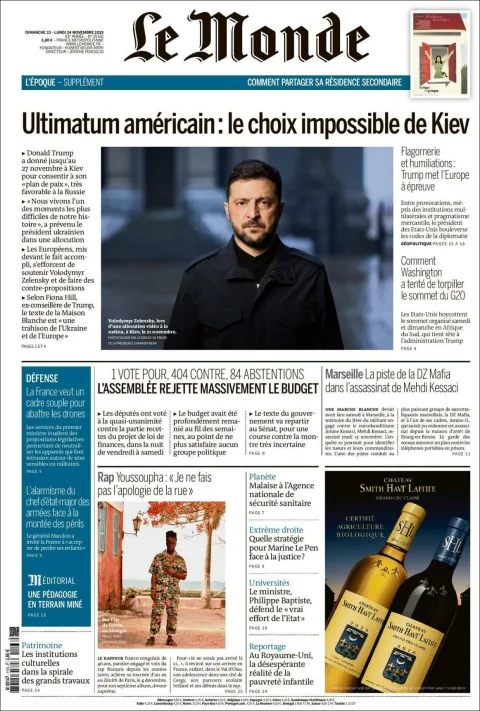 Portada de Le Monde del lunes, 24 de noviembre de 2025