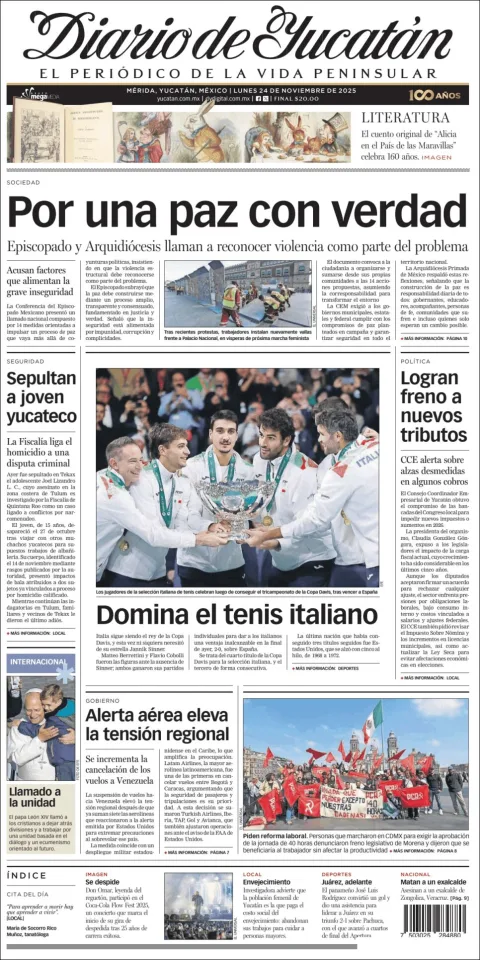 Portada de Diario de Yucatán del lunes, 24 de noviembre de 2025