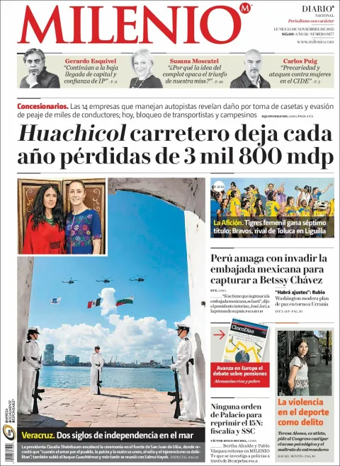 Portada de Milenio del lunes, 24 de noviembre de 2025