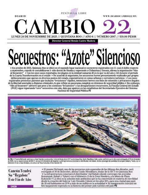 Portada de Diario Cambio 22 (portada) del lunes, 24 de noviembre de 2025