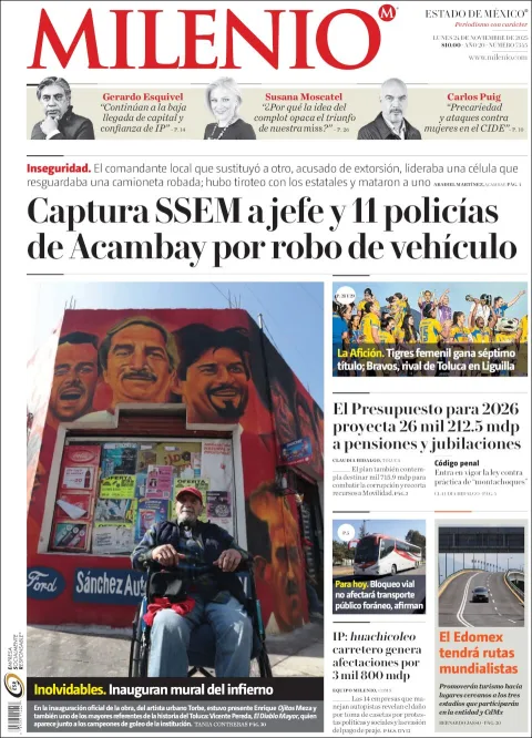 Portada de Milenio Edo de Mexico del lunes, 24 de noviembre de 2025