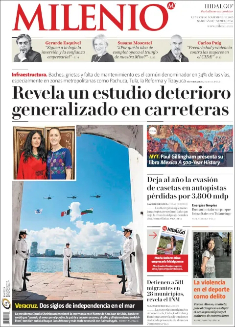 Portada de Milenio Hidalgo del lunes, 24 de noviembre de 2025